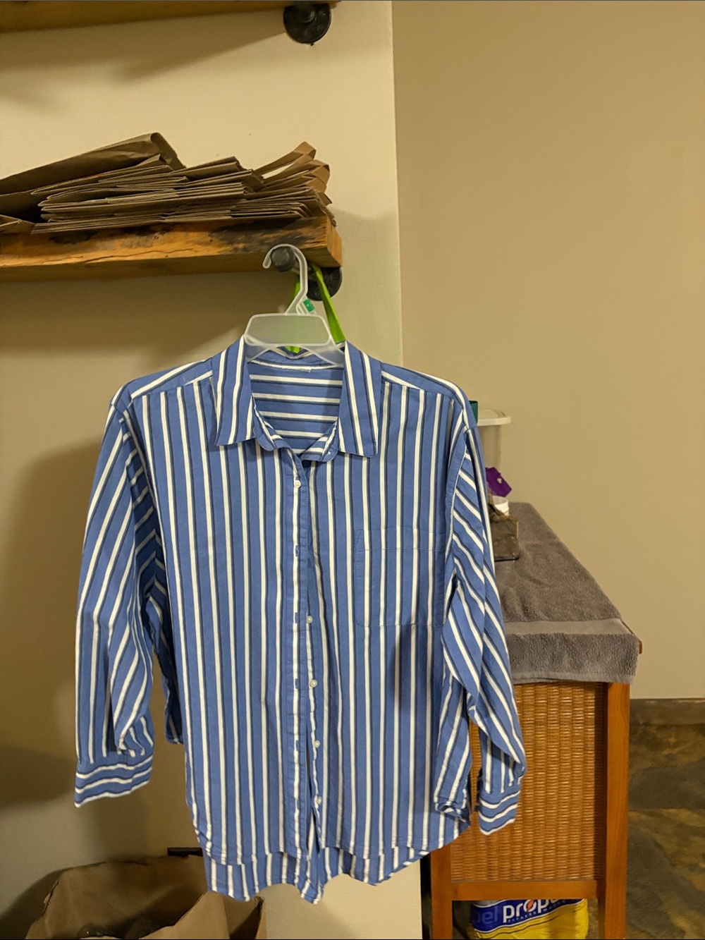 Classic Blue and White Striped Button-Up Blouse